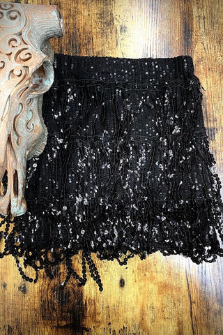 CLEARANCE Lucky & Blessed Girl's Black Sequin Tier Fringe Skirt
