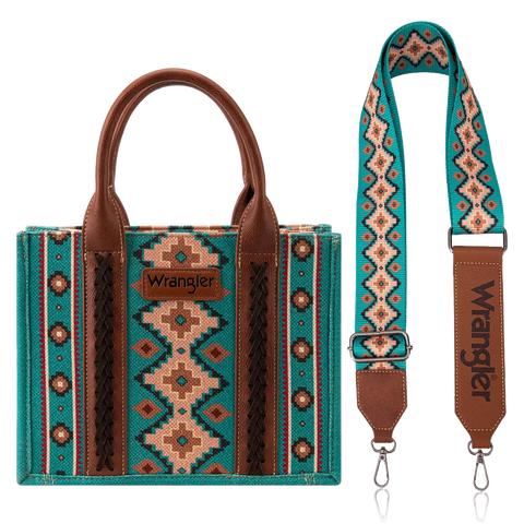 Wrangler Southwestern Small Canvas Turquoise Tote Bag