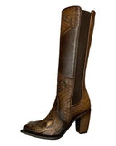 Cuadra Women's Python Embroidery Round Toe Brown Boots