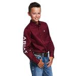 Ariat Boy's Tm Logo Twill LS Burgundy