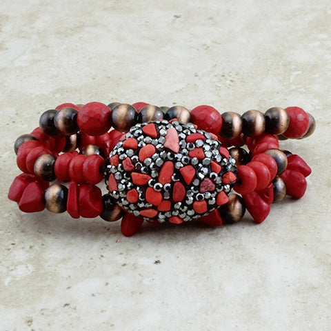 Emma Jewelry Women's Red Copper Bracelet Set