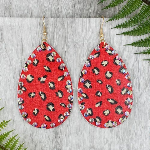 Emma Jewelry Women's Leopard Gem Red Earrings