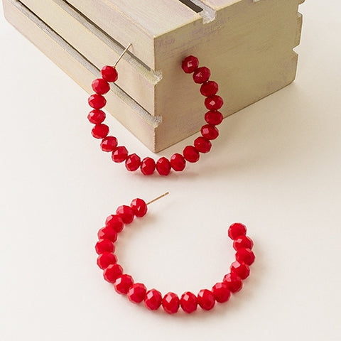 Emma Jewelry Women's Beaded Red Hoop Earrings