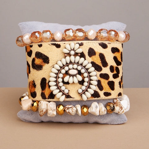 Emma Jewelry Women's Ivory Leopard Bracelet Set