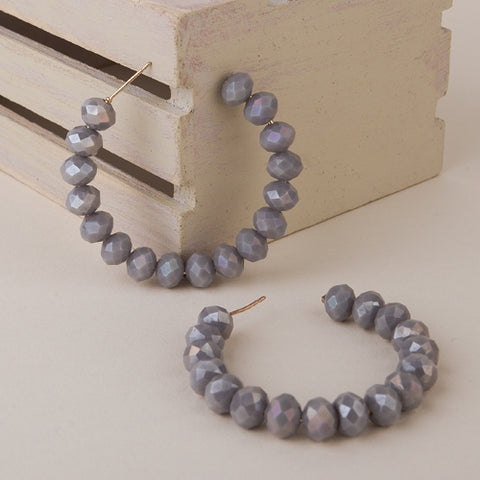 Emma Jewelry Women's Beaded Grey Hoop Earrings