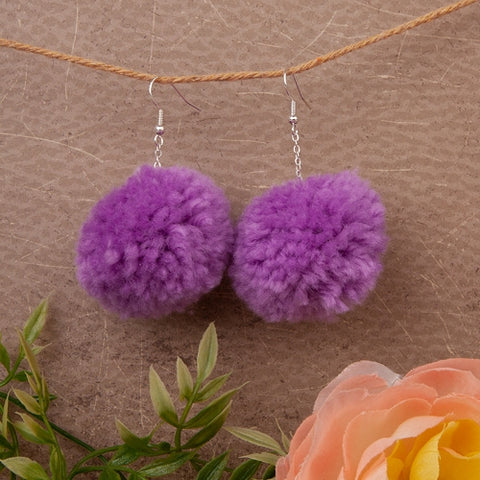 Emma Jewelry Women's Pom Pom Purple Earrings