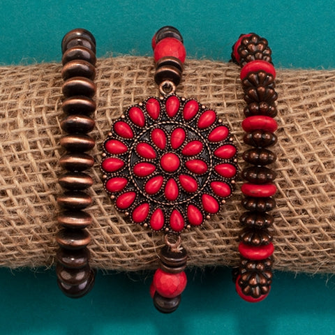 Emma Jewelry Women's Squash Blossom Stacked Red Copper Bracelets