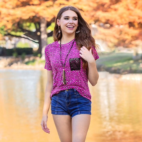 Sunshine & Rodeos Leopard Sequin Pink Top