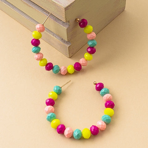 Emma Jewelry Women's Beaded Multicolor Hoop Earrings