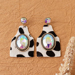 Emma Jewelry Women's Rhinestone Animal Hide Black White Earrings