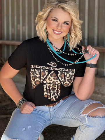Texas True Threads Women's Ella Leopard Black T-Shirt