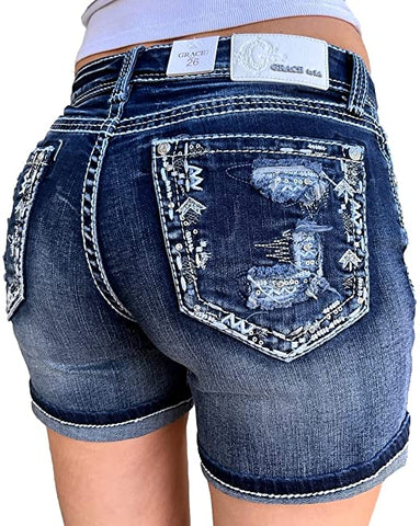 Grace Women's Distressed Pocket Denim Shorts