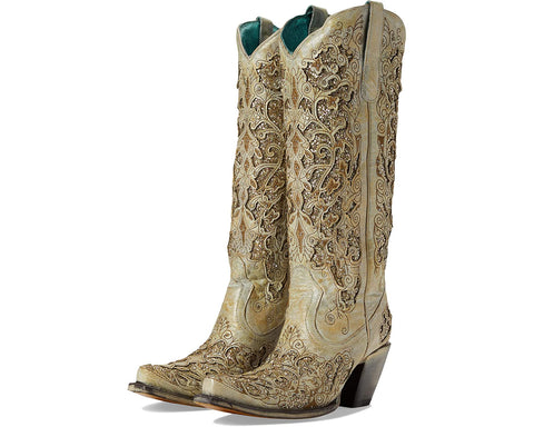 Corral Women's Embroidered Glitter Beige Boots