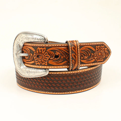 Ariat Mns Bsktwv Emb Tan Belt A1032408