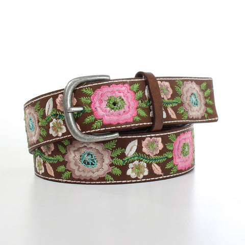 Ariat Women's Floral Embroidered Brown Belt