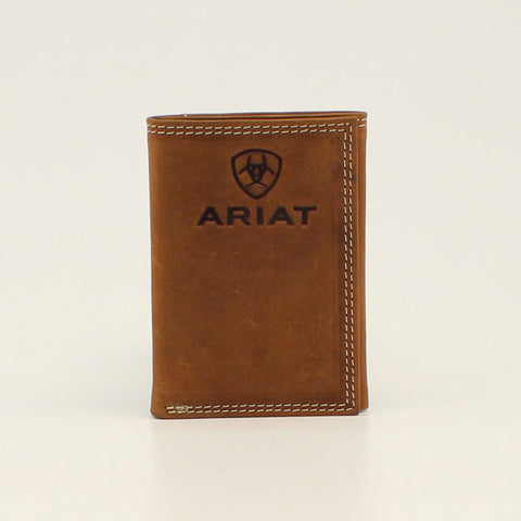 Ariat Embossed Logo Medium Brown Trifold Wallet