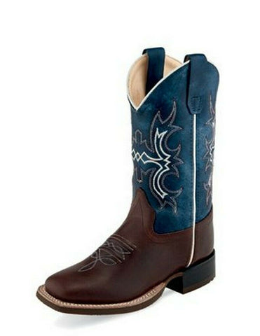 Old West Boy's Brown/Blue Leather Boots