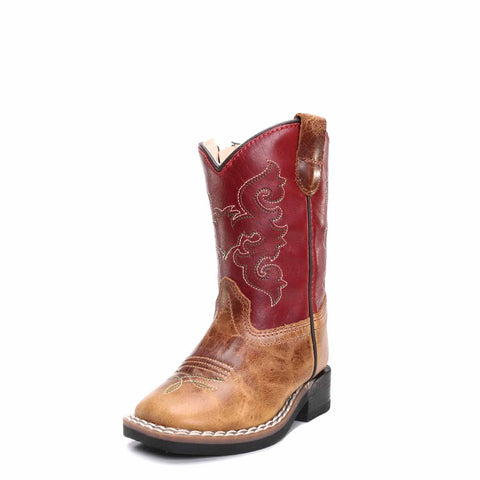 Old West Toddler Boy's Tan/Red Leather Boots