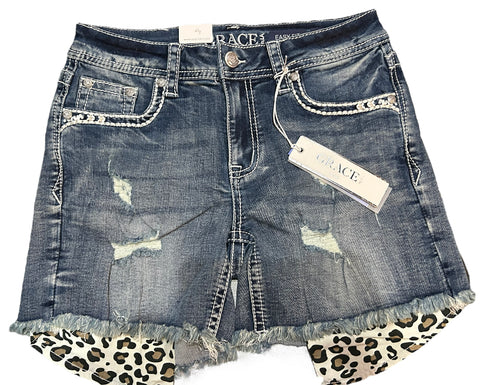 Grace Women's Leopard Pocket Denim Shorts