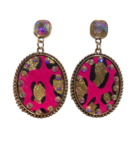 Emma Jewelry Women's Leopard Fuschia Earrings