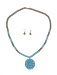 Emma Jewelry Women's Conchos Turquoise Necklace/Earrings Set