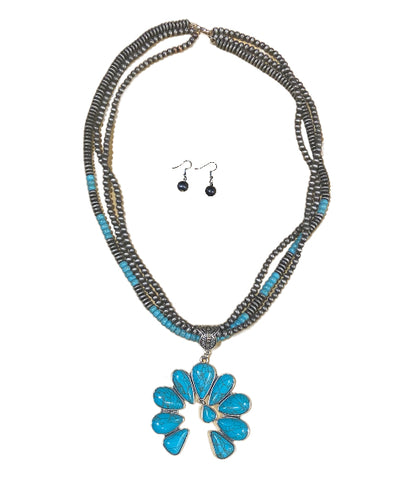 Emma Jewelry Women's Turquoise Blossom Necklace/Earrings Set