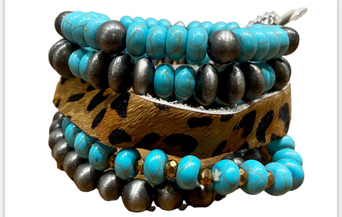 Emma Jewelry Women's Turquoise Leopard Silver Stackable Bracelet