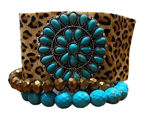 Emma Jewelry Women's Turquoise Leopard Brown Stackable Bracelet