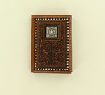 Nocona Embossed Square Concho Brown Trifold Wallet