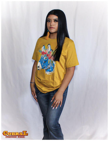 Bohemian Cowgirl Women's Donkey Mustard T-Shirt DKMUSS