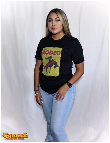 Bohemian Cowgirl Women's Let's Rodeo Black T-Shirt LRBLSS