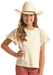 Rock&Roll Girls Eyelet Sleeve Natural T-Shirt