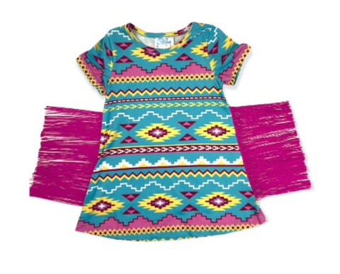 Shea Baby Turquoise Aztec Fringe Dress