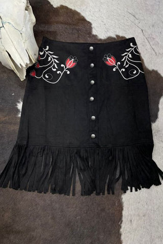 CLEARANCE Lucky & Blessed Suede Floral Black Skirt