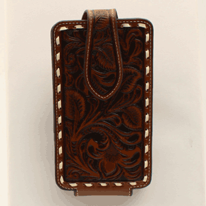 Ariat Large Floral Embossed Buck Laced Brown Cell Phone Case
