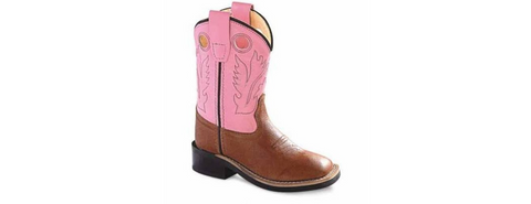 Old West Toddler Girl's Tan/Pink leather Western Boots