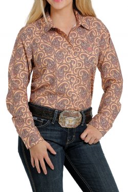 Cinch Wms Paisley Orng Shirt MSW9163001ORG