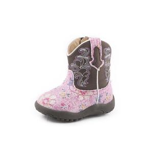 Roper Infant Girls Pink Flower Bling Toe Boots