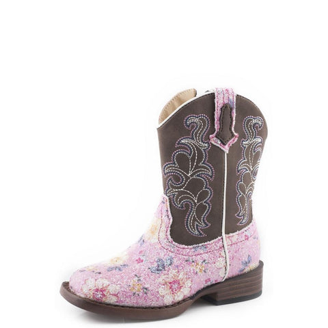 Roper Toddler Girls Pink Flower Bling Toe Boots