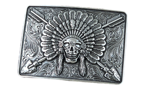 Ariat Rectangle Indian Skull Silver Buckle